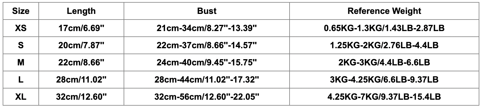 size chart cat clothing - smart cat toys - marvelofficial.store