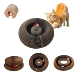 Foldable Reversible Toy for Indoor Cats - Accordion Cardboard Cat Scratcher with Bell Ball - marvelofficial.store - best cat toys and cat accessories