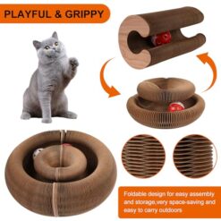 Foldable Reversible Toy for Indoor Cats - Accordion Cardboard Cat Scratcher with Bell Ball - marvelofficial.store - best cat toys and cat accessories